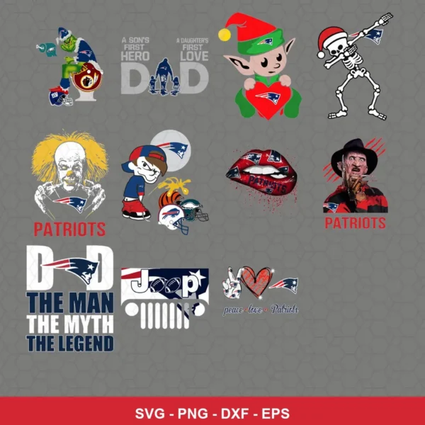 cartoon Patriots player SVG expressing team pride featuring patriots logo for Cricut and Silhouette