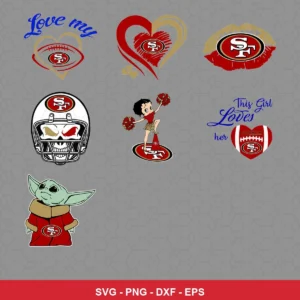 cartoon 49ers player SVG expressing team pride featuring 49ers logo for Cricut and Silhouette