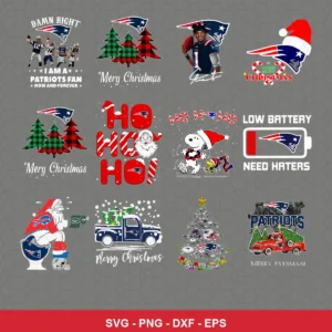 modern, festive Patriots player SVG expressing holiday cheer featuring christmas trees for Cricut and Silhouette