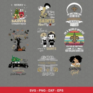 modern cartoon Saints player SVG expressing team pride featuring saints logo for Cricut and Silhouette