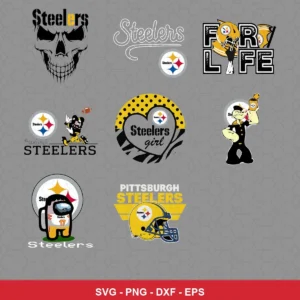 modern cartoon Steelers player SVG expressing team pride featuring skull for Cricut and Silhouette