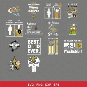 modern cartoon Saints player SVG expressing team pride featuring saints logo for Cricut and Silhouette