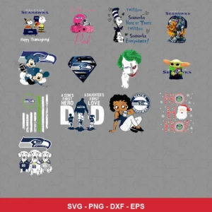 modern cartoon Seahawks player SVG expressing team pride featuring seahawks logo for Cricut and Silhouette